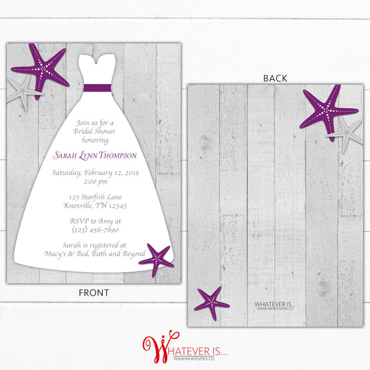 Plum Starfish Wedding Dress Bridal Shower Invitation | Beach Bridal Shower | Nautical Bridal Shower | Starfish Wedding Shower | WI001