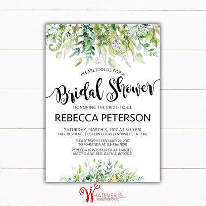 Greenery Floral Bridal Shower Invitation | Green Floral Bridal Shower | Elegant Bridal Shower | Watercolor Floral Bridal Shower | Bridal Tea