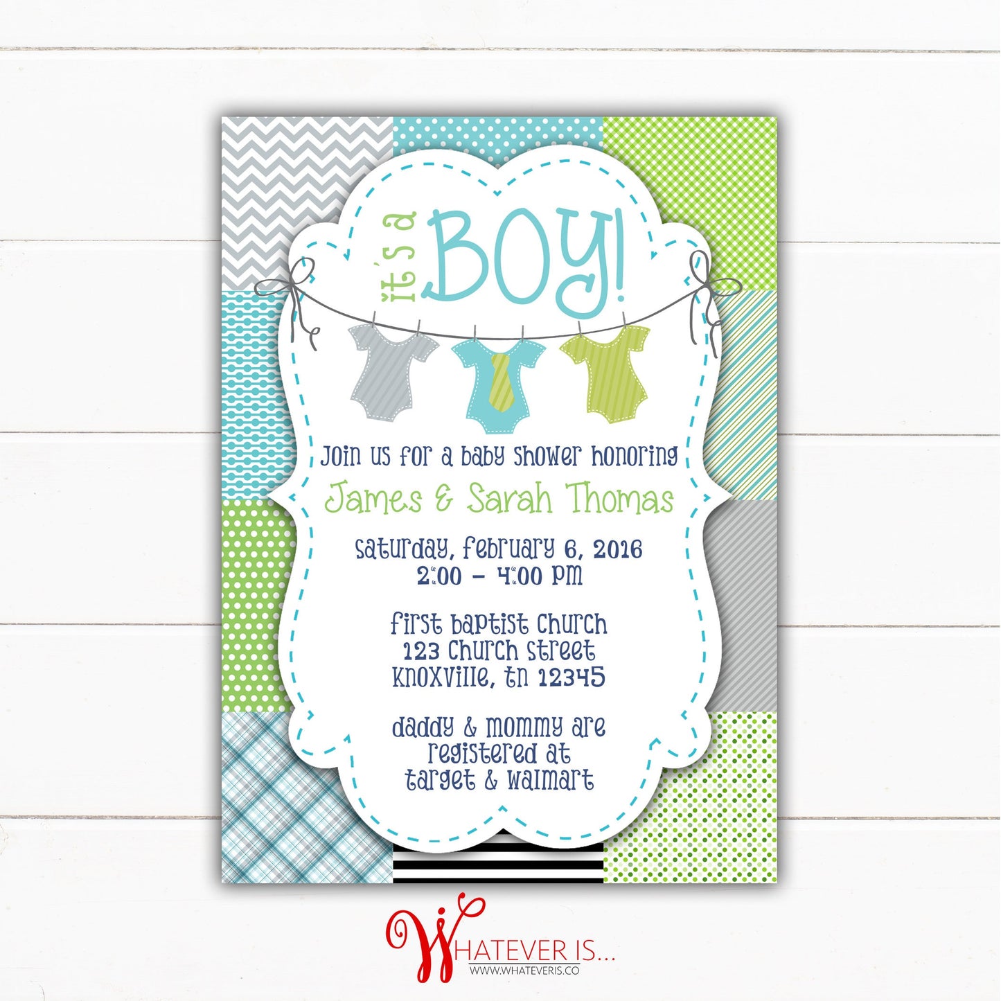 It's A Boy... Onesie Blue Green Turquoise Baby Shower Invitation | Baby Boy Baby Shower Invitation | Blue and Green Baby Shower | Baby Boy