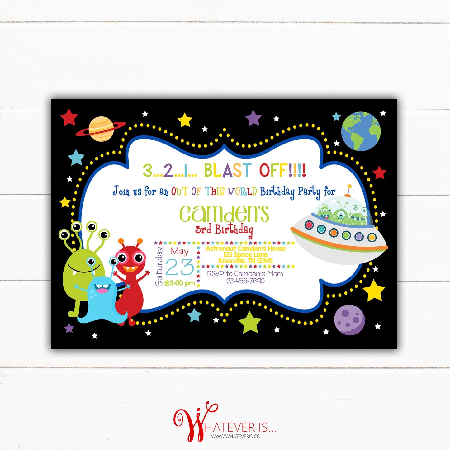 Space Monster Birthday Invitation | Out of this World Birthday Party | 321 Blast Off | Outer Space Birthday Invitation | Monster Birthday