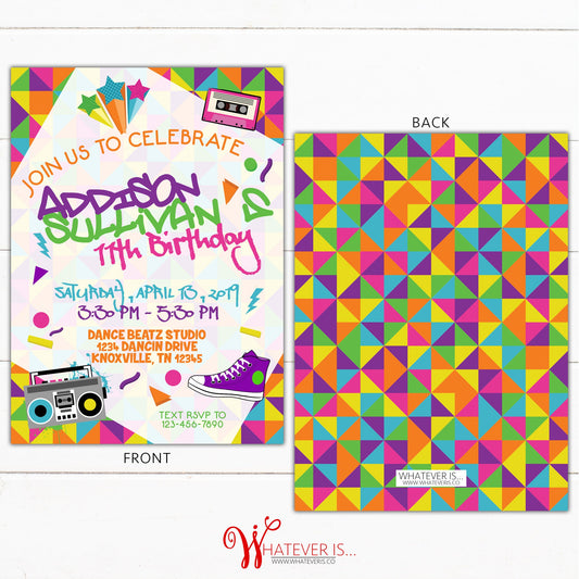 Totally Rad Birthday Invitation | Retro Birthday Invitation | Hip Hop Dance Invitation | Dancing Birthday | Teen Birthday | 80's Birthday