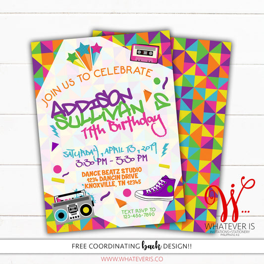 Totally Rad Birthday Invitation | Retro Birthday Invitation | Hip Hop Dance Invitation | Dancing Birthday | Teen Birthday | 80's Birthday