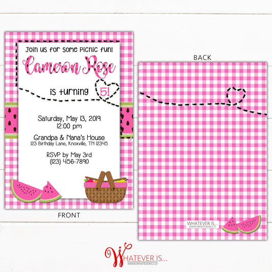 Pink Watermelon Picnic Birthday Printable Invitation | Picnic Birthday Party Invitation | Pink Watermelon Birthday Party Invitation | Ants