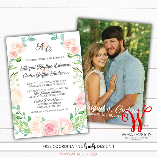 Blush Watercolor Floral Wedding Invitation