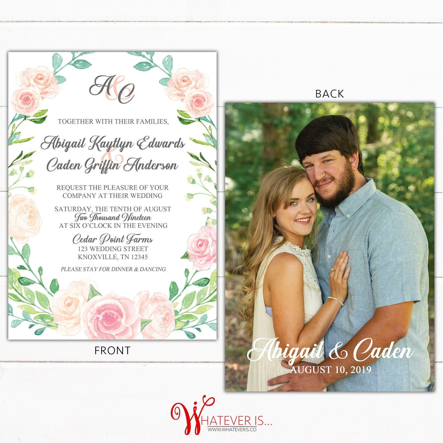 Blush Watercolor Floral Wedding Invitation