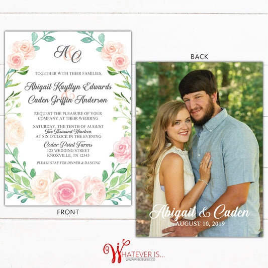 Blush Watercolor Floral Wedding Invitation