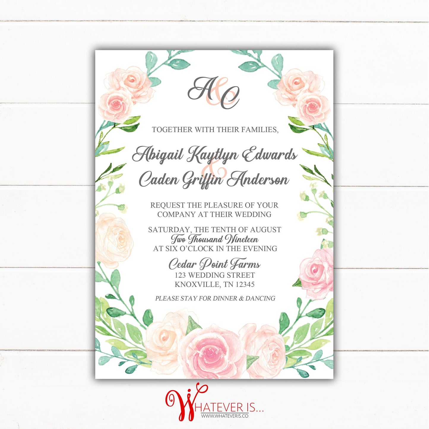 Blush Watercolor Floral Wedding Invitation