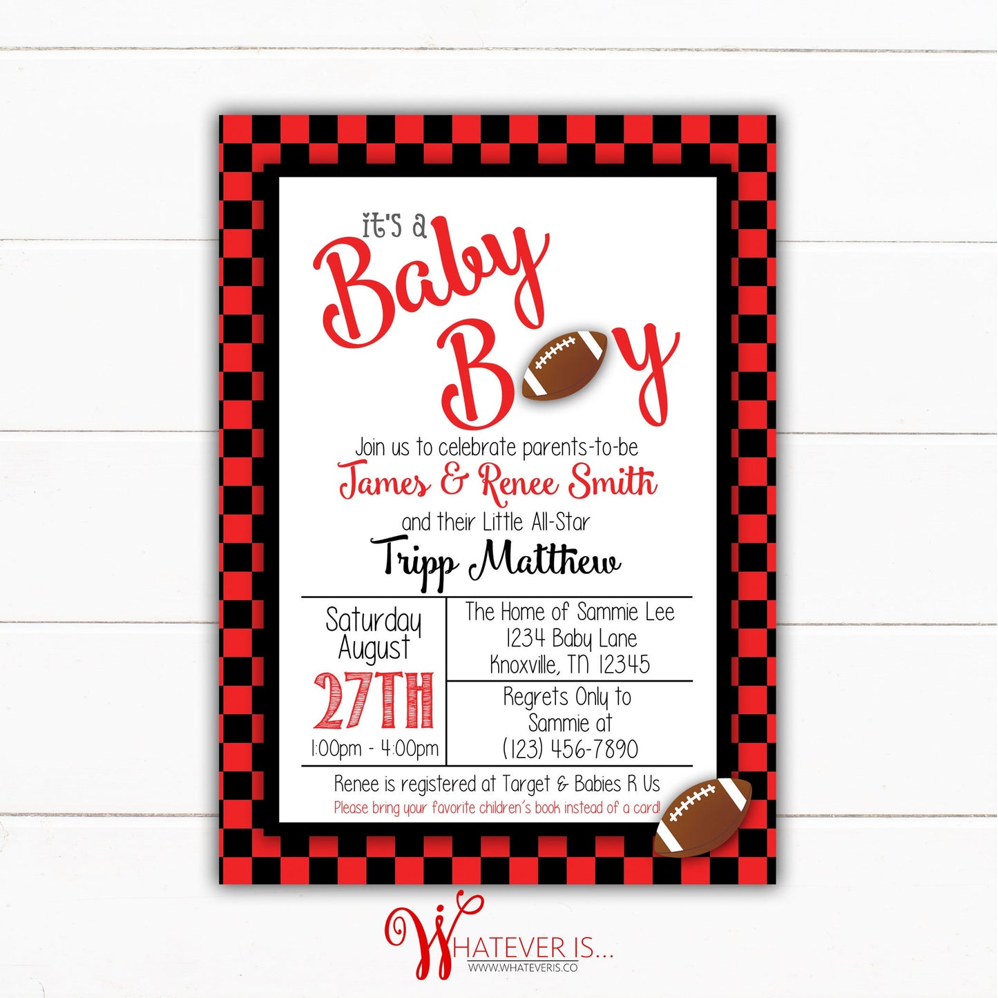 Football Baby Shower Invitation | Sport Baby Shower | College Football Baby Shower | Georgia Baby Shower | Bulldogs | Black and Red Football