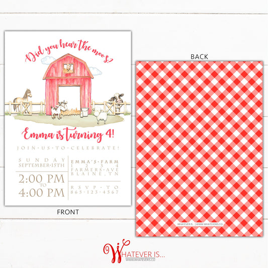 Farm Birthday Invitation | Watercolor Farm | Farm Animal Birthday Invitation | Farm Birthday | Birthday Party Invite | Barnyard Birthday