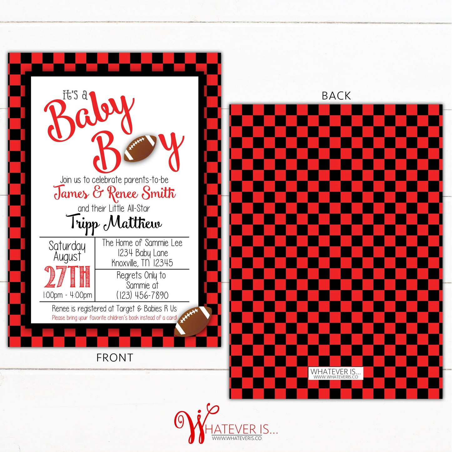Football Baby Shower Invitation | Sport Baby Shower | College Football Baby Shower | Georgia Baby Shower | Bulldogs | Black and Red Football