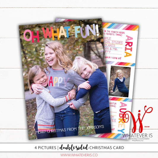 Oh What Fun Christmas Card | Bright Colorful Christmas Card | Kid's Favorites Highlight | Year in Review Christmas Card | Picture Christmas
