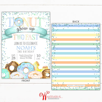 Blue Donut Grow Up Two Fast Birthday Invitation