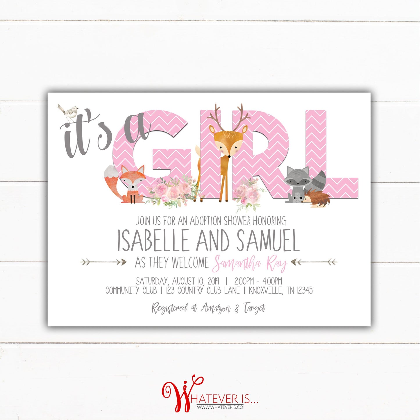 Woodland Girl Baby Shower Invitation | Adoption Baby Shower | Girl Baby Shower | Woodland Baby Shower Invitation | Printed Invitations | DIY