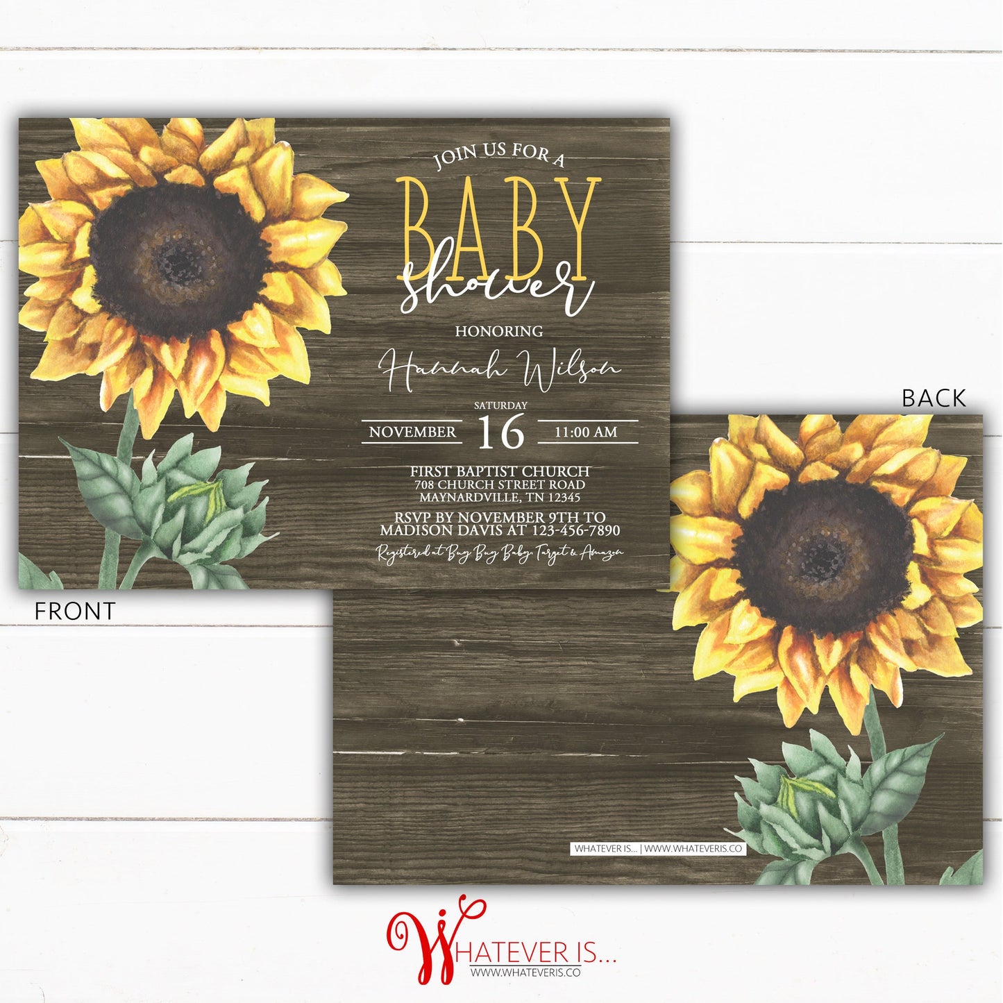 Sunflower Baby Shower Invitation | Fall Sunflower Baby Shower | Rustic Baby Shower | Fall Baby Shower Invitation | Printable Invitations