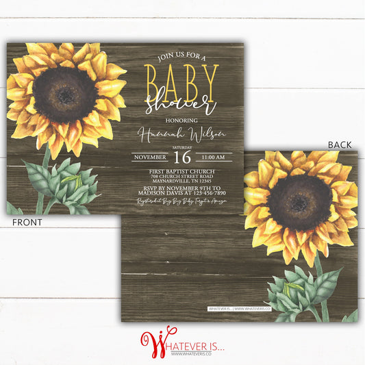 Sunflower Baby Shower Invitation | Fall Sunflower Baby Shower | Rustic Baby Shower | Fall Baby Shower Invitation | Printable Invitations