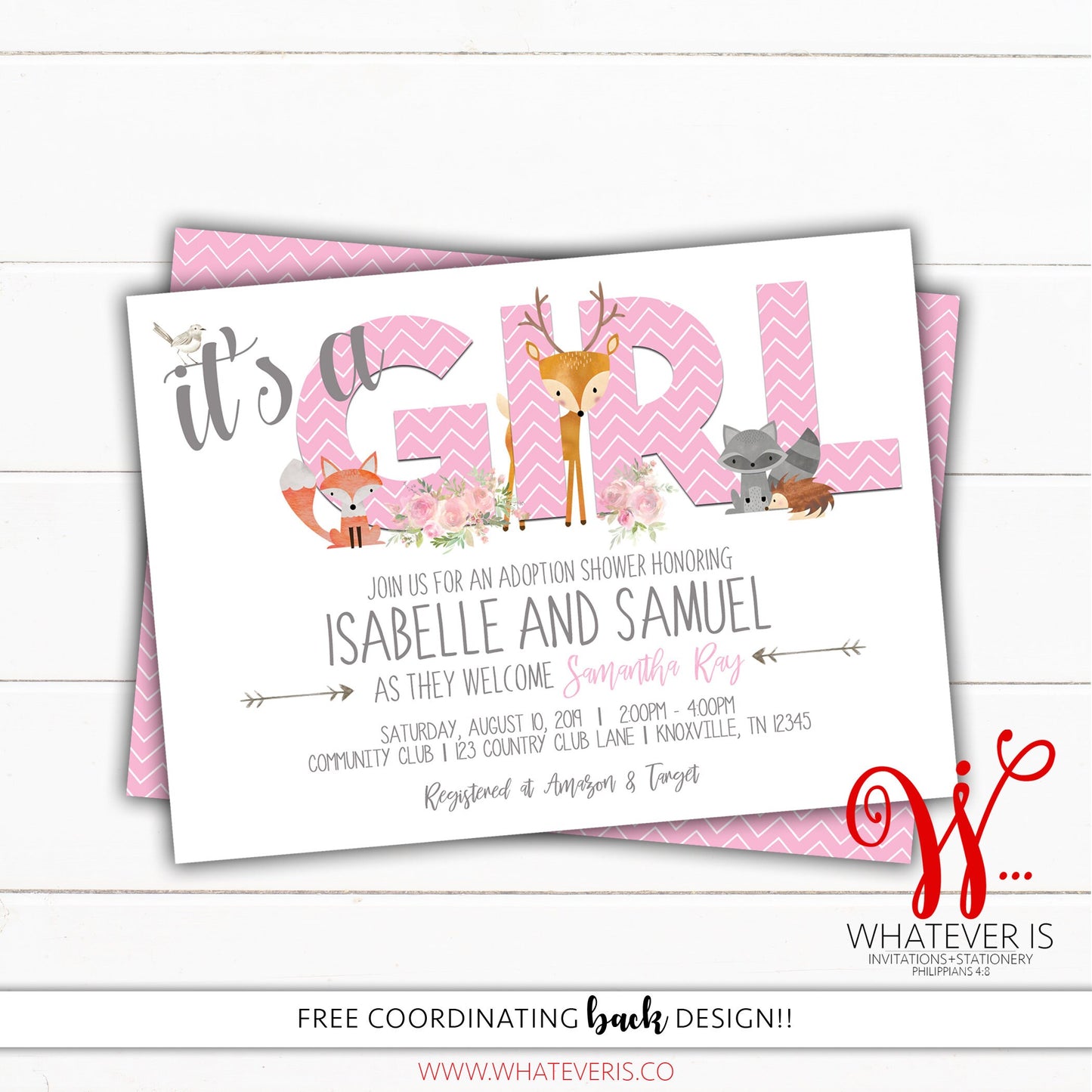 Woodland Girl Baby Shower Invitation | Adoption Baby Shower | Girl Baby Shower | Woodland Baby Shower Invitation | Printed Invitations | DIY