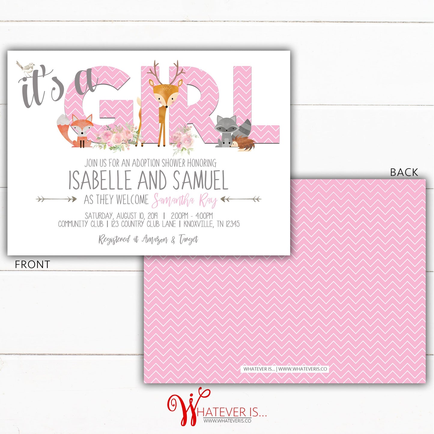 Woodland Girl Baby Shower Invitation | Adoption Baby Shower | Girl Baby Shower | Woodland Baby Shower Invitation | Printed Invitations | DIY