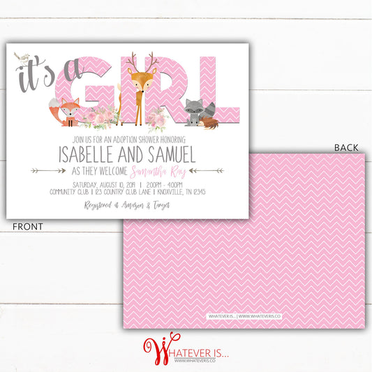 Woodland Girl Baby Shower Invitation | Adoption Baby Shower | Girl Baby Shower | Woodland Baby Shower Invitation | Printed Invitations | DIY