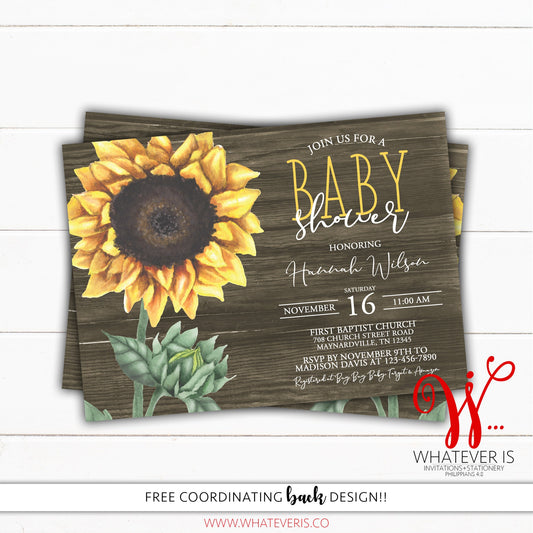 Sunflower Baby Shower Invitation | Fall Sunflower Baby Shower | Rustic Baby Shower | Fall Baby Shower Invitation | Printable Invitations