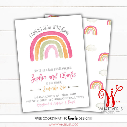 Pink Rainbow Girl Baby Shower Invitation | Pink Baby Shower | Rainbow Baby Shower | Baby Girl Pink Baby Shower Invitation | Printed Invites