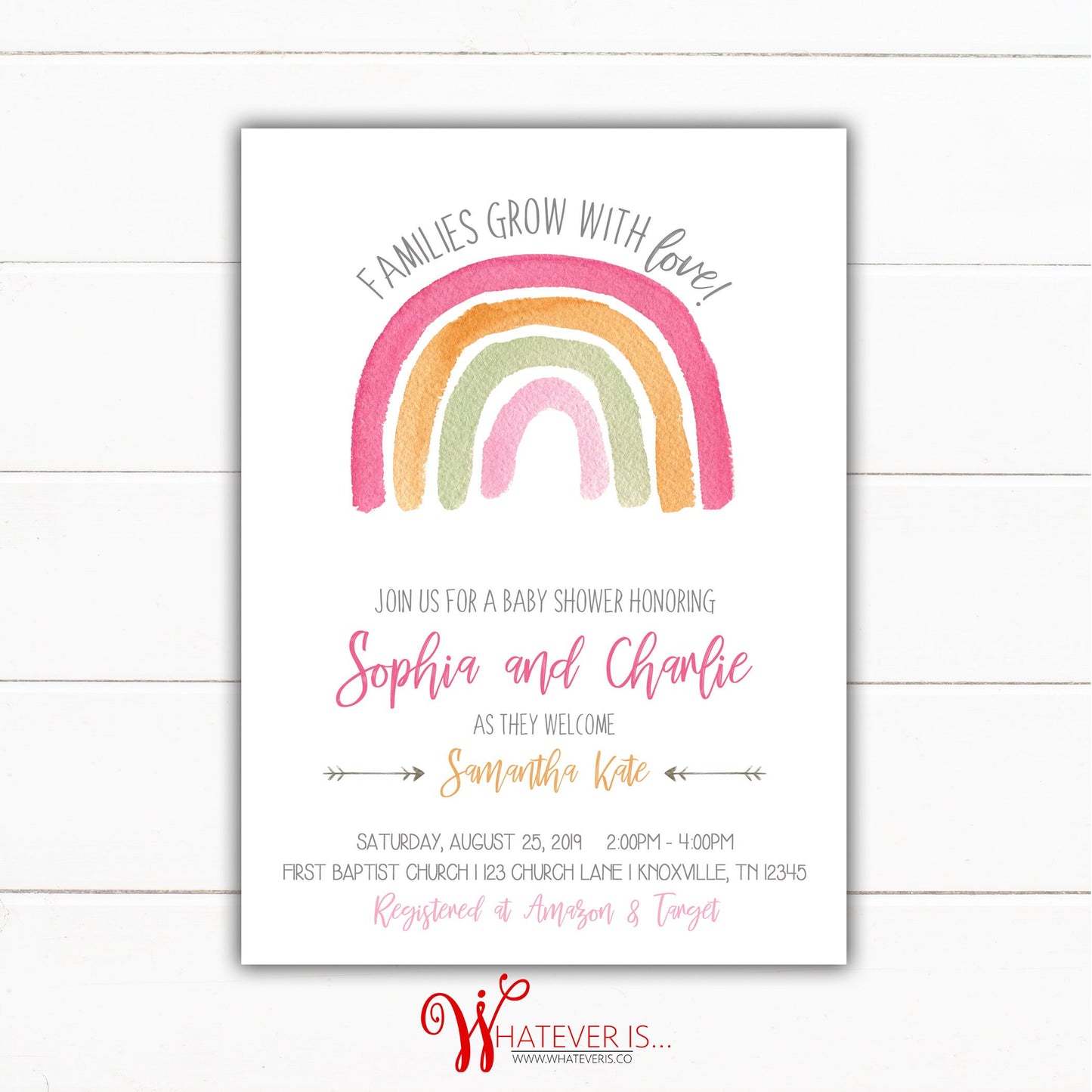Pink Rainbow Girl Baby Shower Invitation | Pink Baby Shower | Rainbow Baby Shower | Baby Girl Pink Baby Shower Invitation | Printed Invites