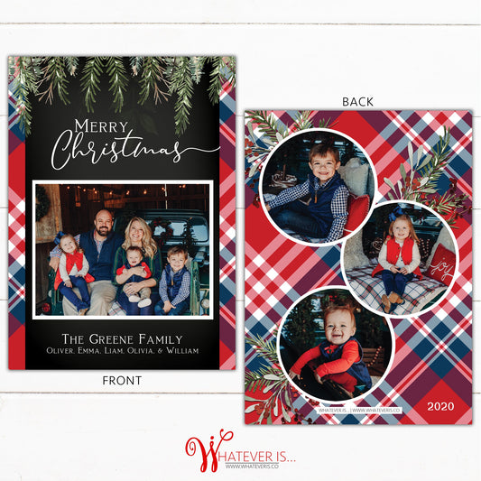 Red and Blue Plaid Family Picture Christmas Card