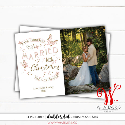 Have Yourself a Married Little Christmas Card | Mr. & Mrs. Picture Christmas Card | Married Christmas Card | Pink and Gold Christmas Card