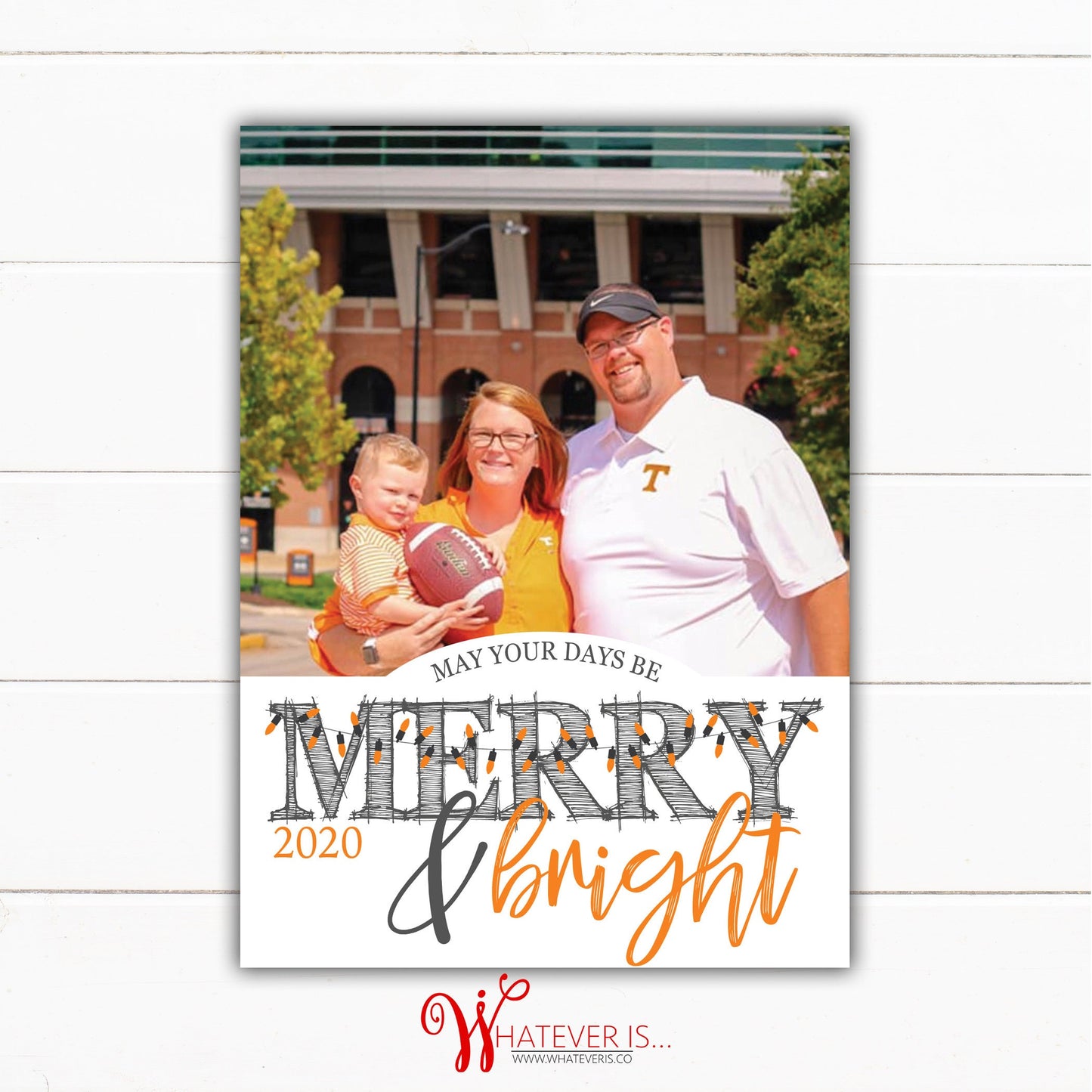 Merry and Bright Orange and White Family Picture Christmas Card