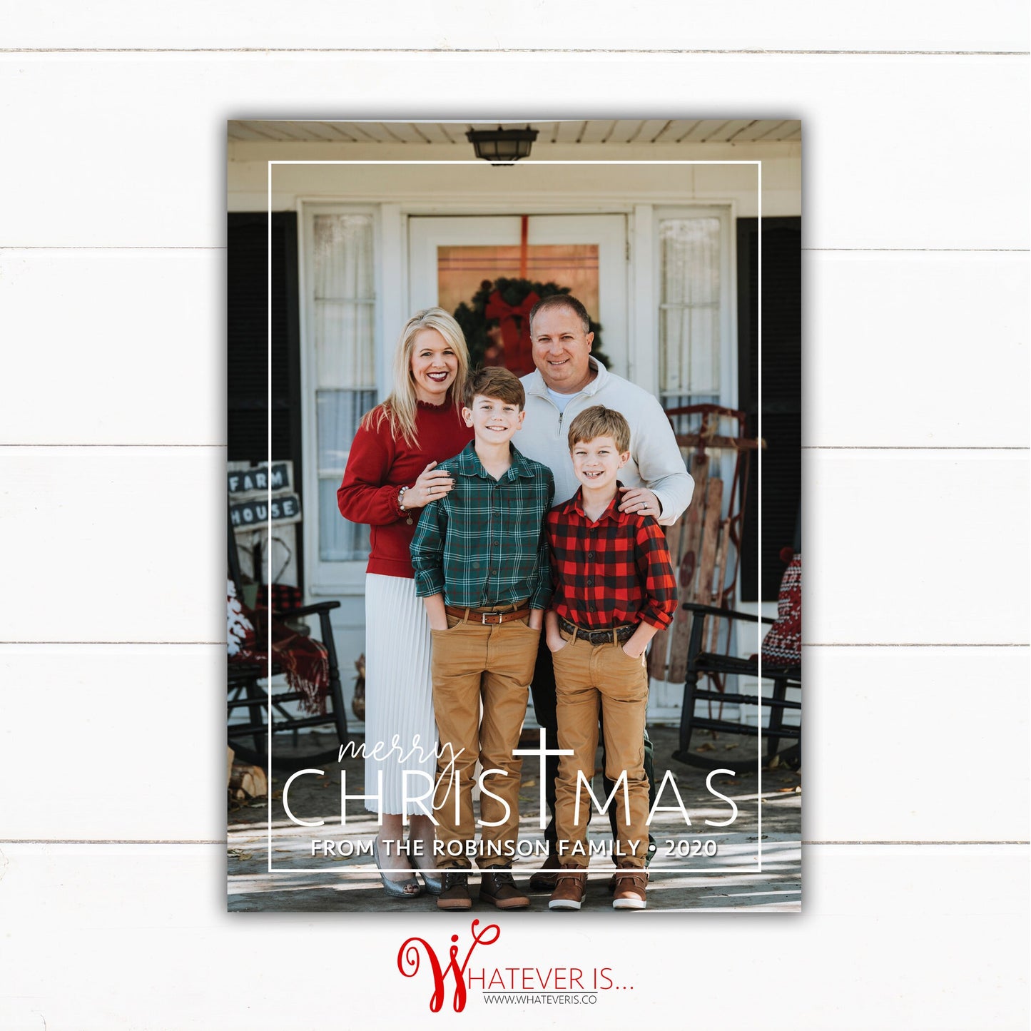 Merry Christmas Cross Christian Family Picture Christmas Card