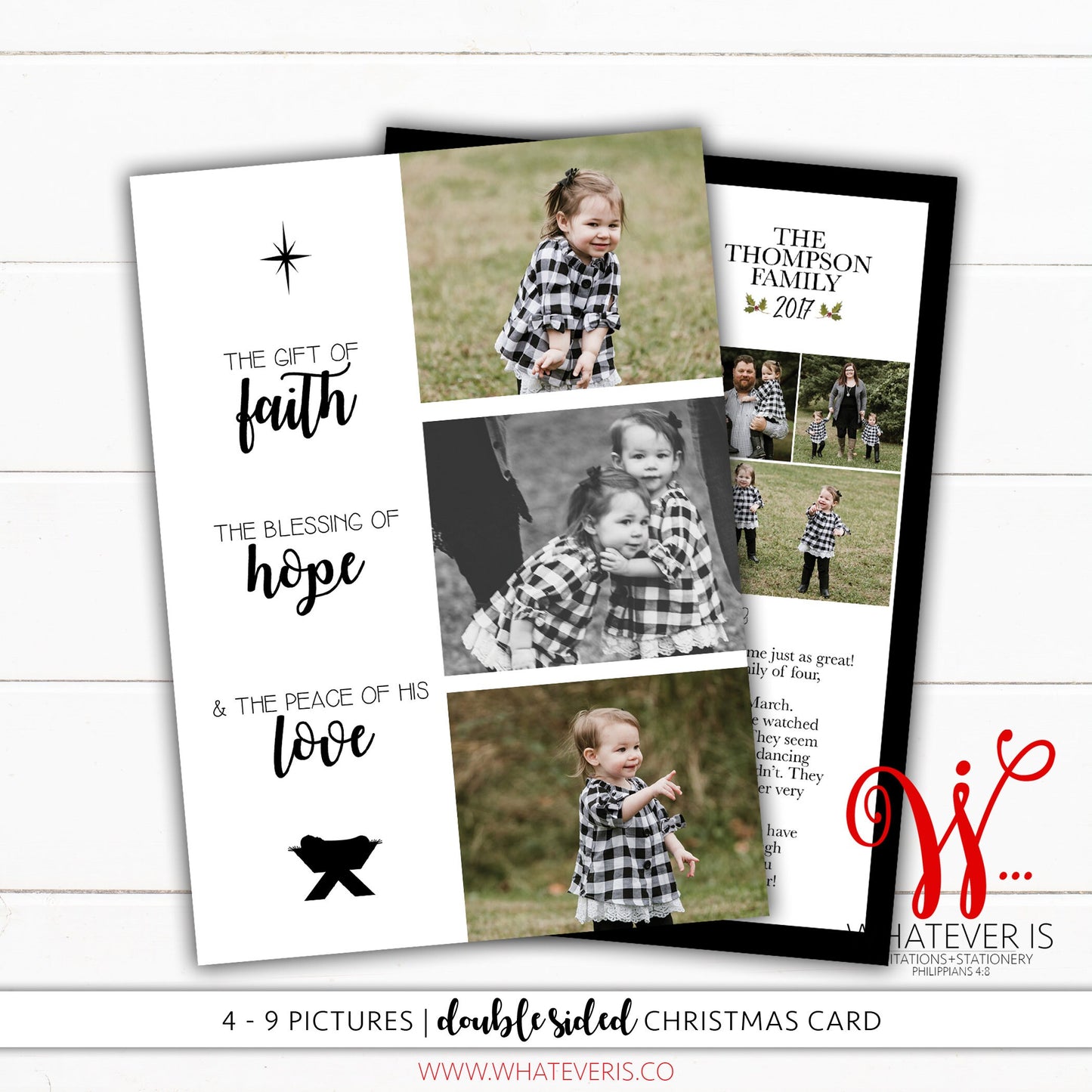 Faith Hope Love Black and White Christmas Card