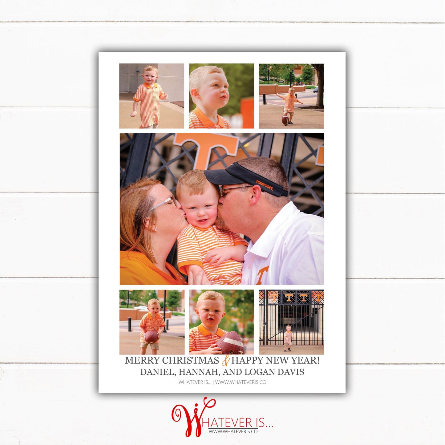 Merry and Bright Orange and White Family Picture Christmas Card