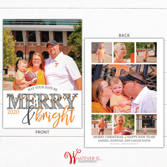 Merry and Bright Orange and White Family Picture Christmas Card