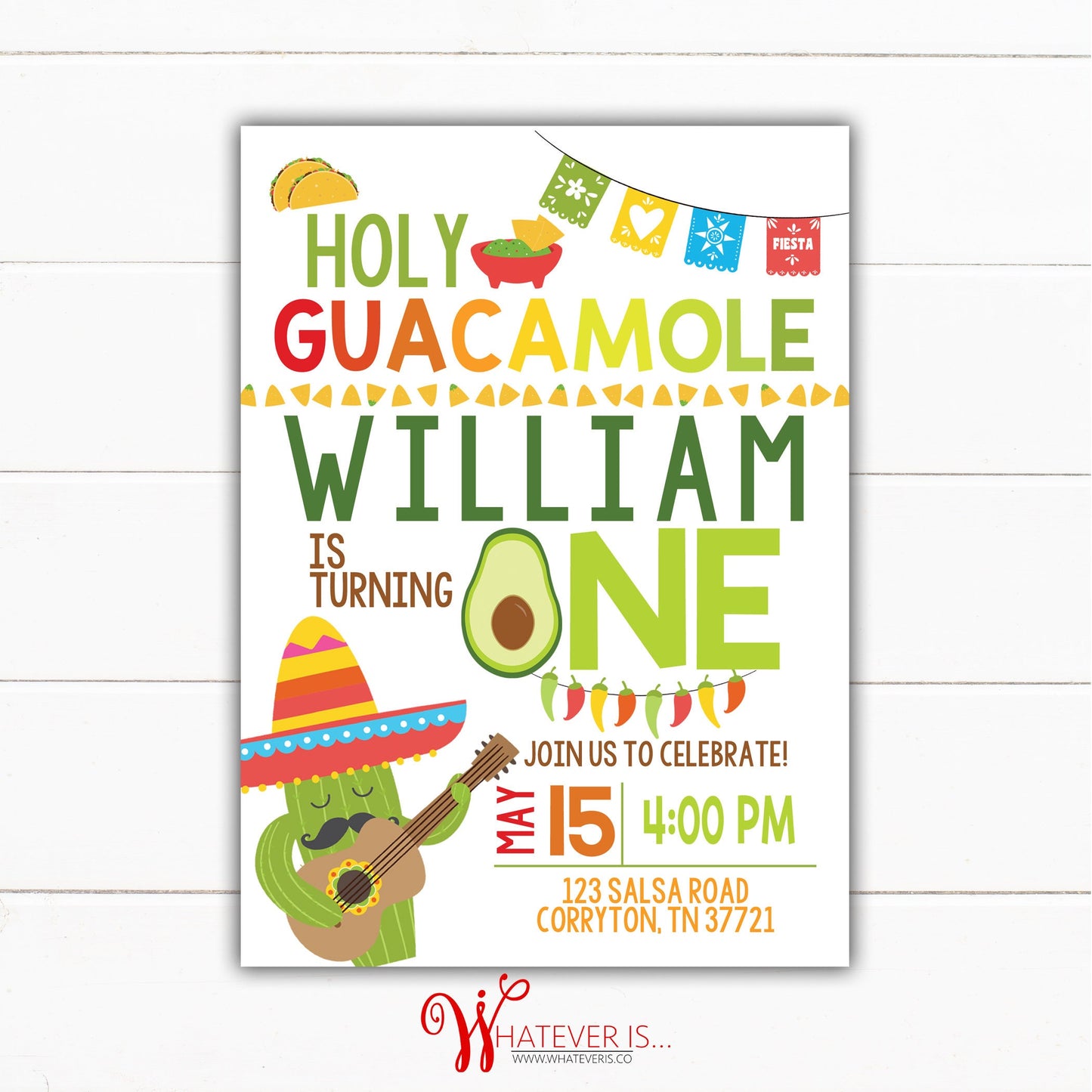 Holy Guacamole First Birthday Invitation