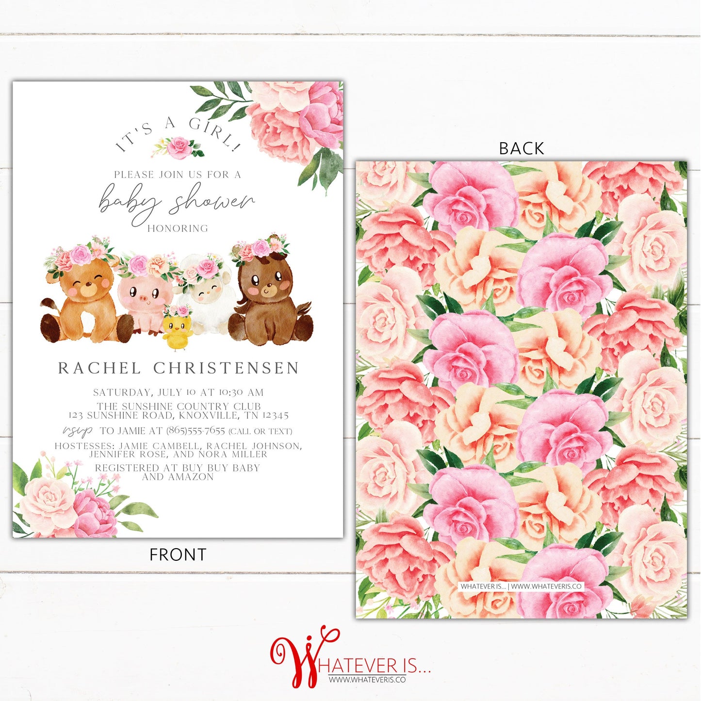 Farm Animal Baby Shower Invitation | Pink Floral Farm Animal Baby Shower | Girl Farm Animal Baby Shower | Barnyard Baby Shower | Baby Girl