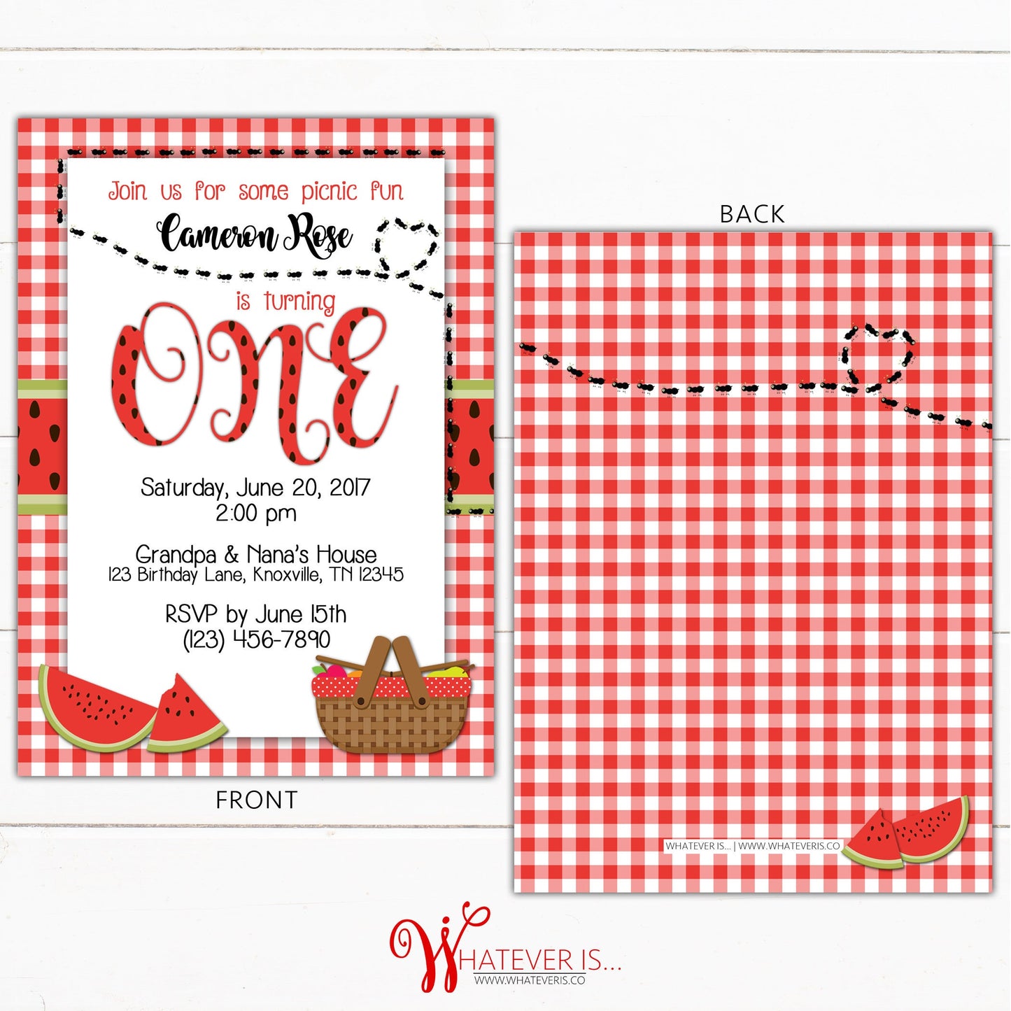 Watermelon Picnic Birthday Printable Invitation | Picnic Birthday Party Invitation | Watermelon Birthday Party Invitation | Ants Birthday