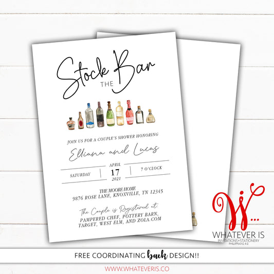 Stock the Bar Bridal Shower Invitations |  Stock the Bar Couples Shower | Booze and Barware | Wedding Shower Invitation | Engagement