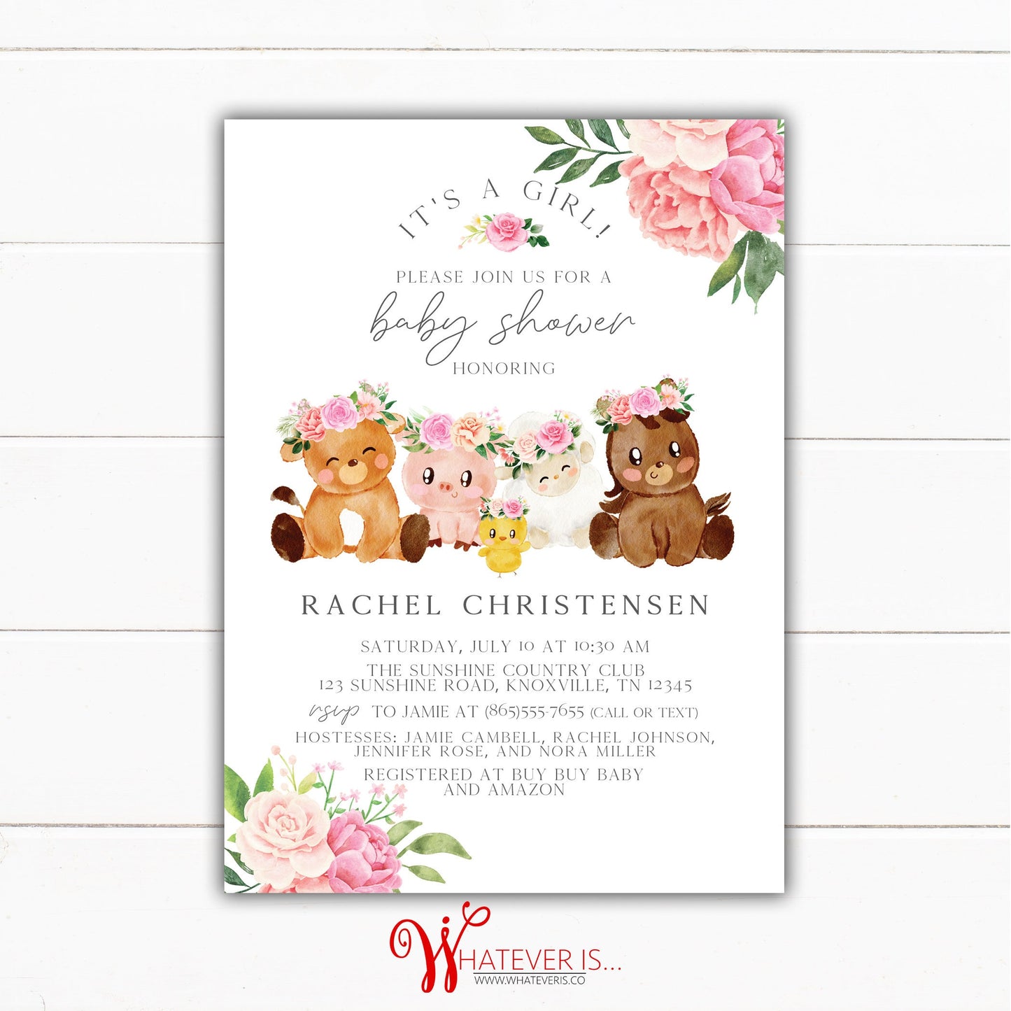 Farm Animal Baby Shower Invitation | Pink Floral Farm Animal Baby Shower | Girl Farm Animal Baby Shower | Barnyard Baby Shower | Baby Girl