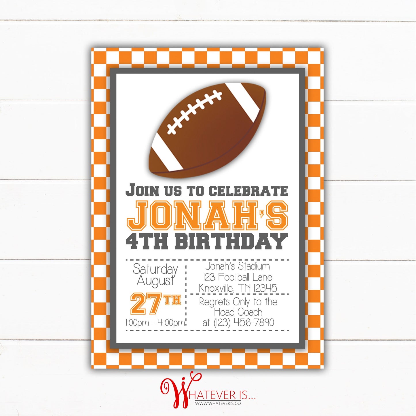 Orange and White Football Birthday Invitation | Football Birthday Party | Tennessee Vols Football | Boy Birthday Party Invitation | Football
