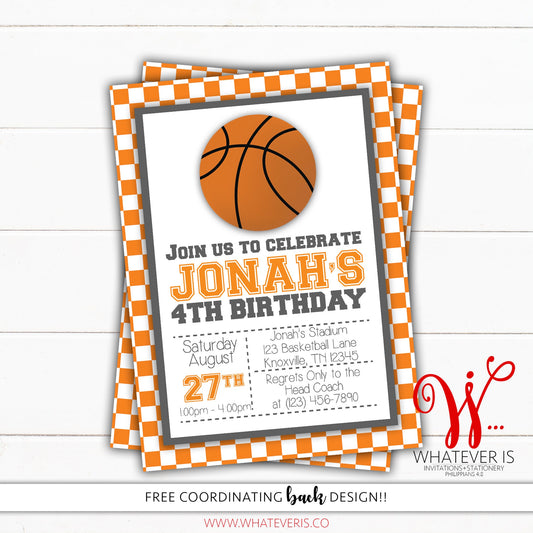 Orange and White Basketball Birthday Invitation
