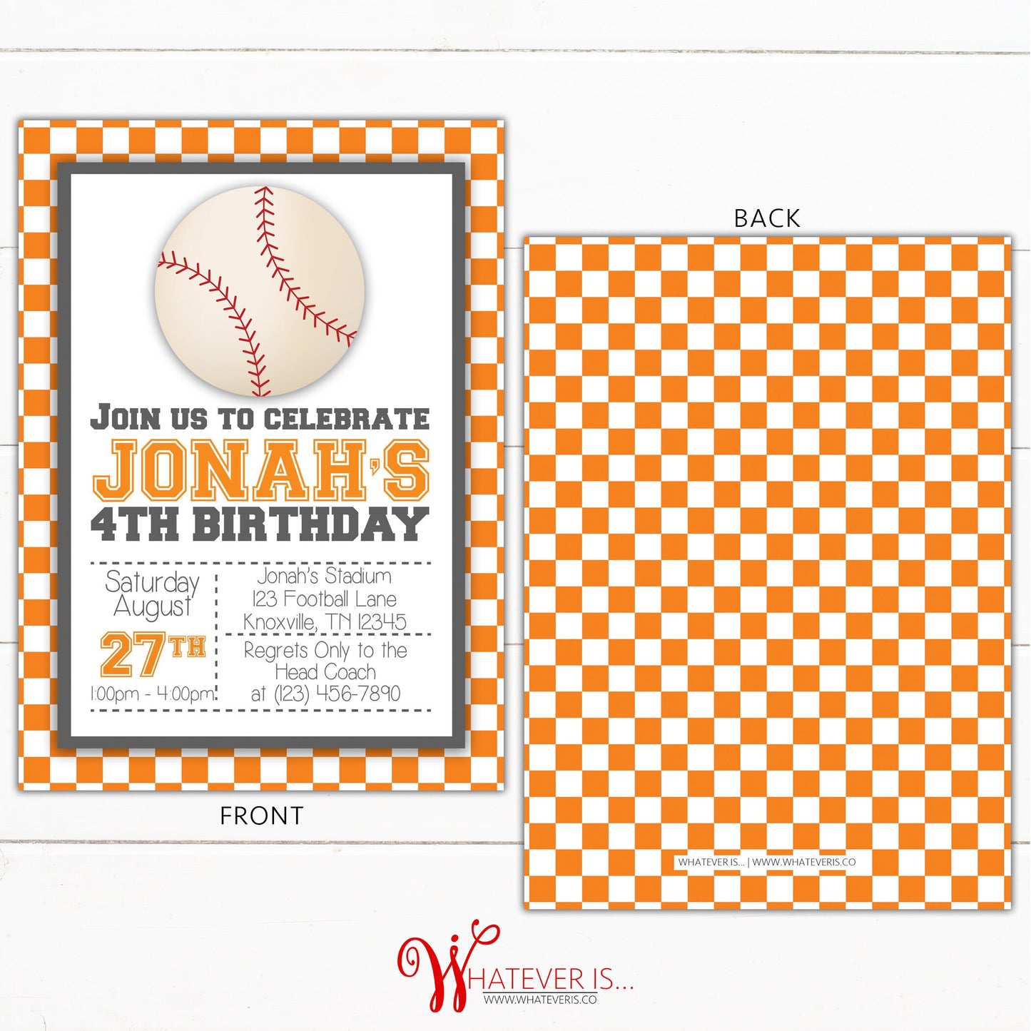 Orange & White Baseball Birthday Party Invitation