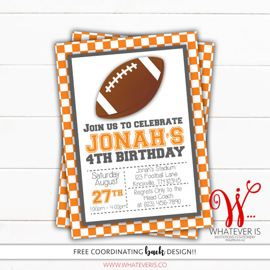 Orange and White Football Birthday Invitation | Football Birthday Party | Tennessee Vols Football | Boy Birthday Party Invitation | Football