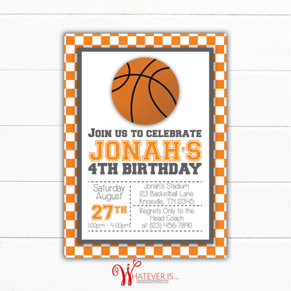 Orange and White Basketball Birthday Invitation