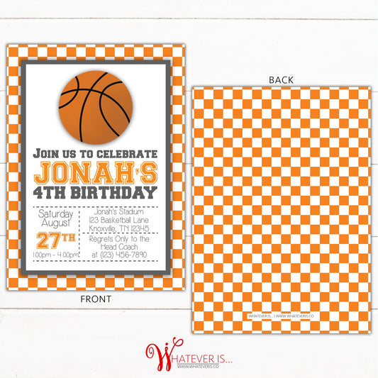 Orange and White Basketball Birthday Invitation