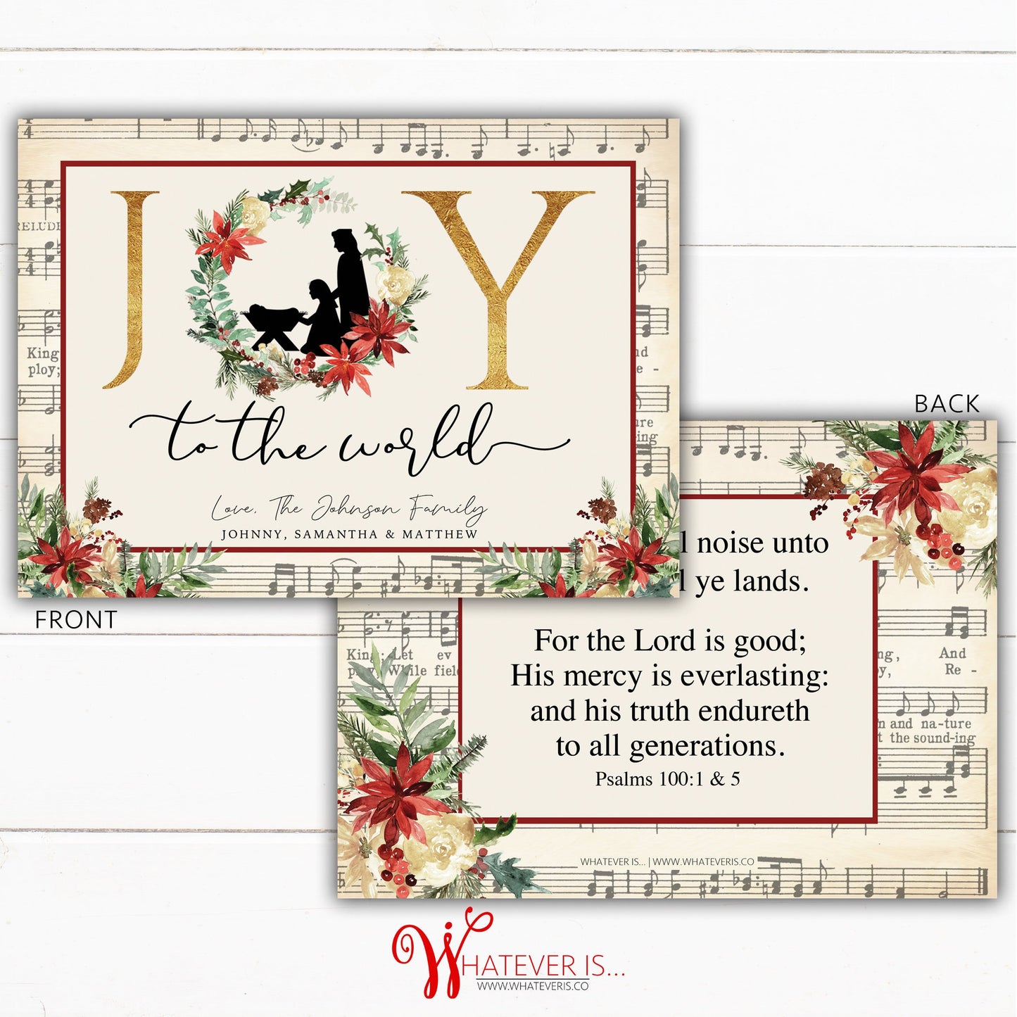Joy to the World Nativity Psalm 100 Christian Christmas Card