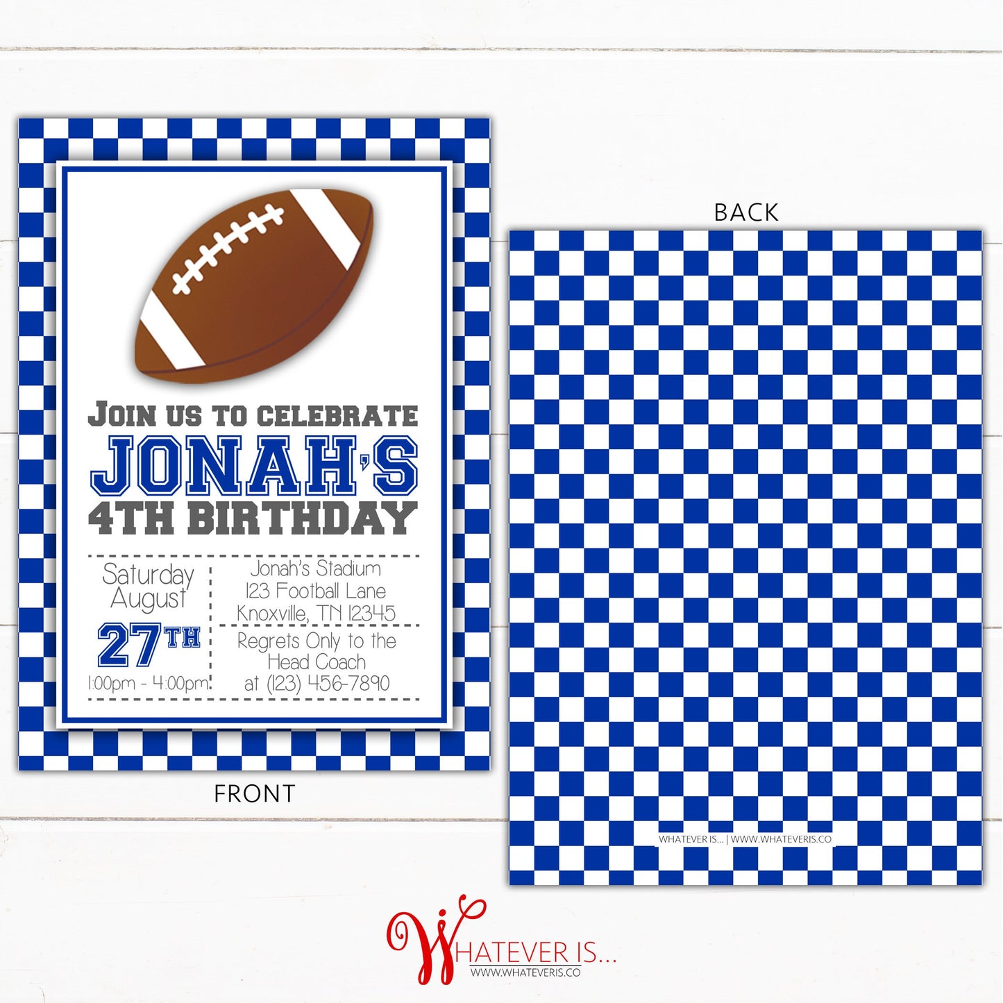 Kentucky Blue Football Birthday Invitation | Football Birthday Invitation | Boy Birthday Party Invitation | Blue & White | College Football