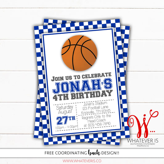 Kentucky Blue Birthday Invitation | Basketball Birthday Invitation | Boy Birthday Party Invitation | Blue and White | College Basketball