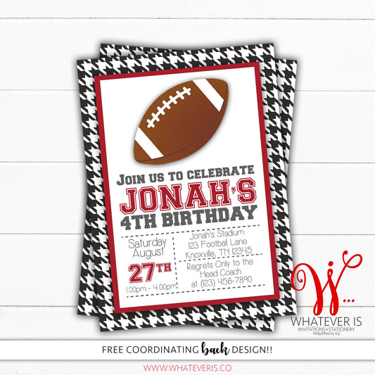 Houndstooth Football Birthday Invitation | Alabama Football Birthday Invitation | Boy Birthday Party Invitation | Alabama Crimson Tide