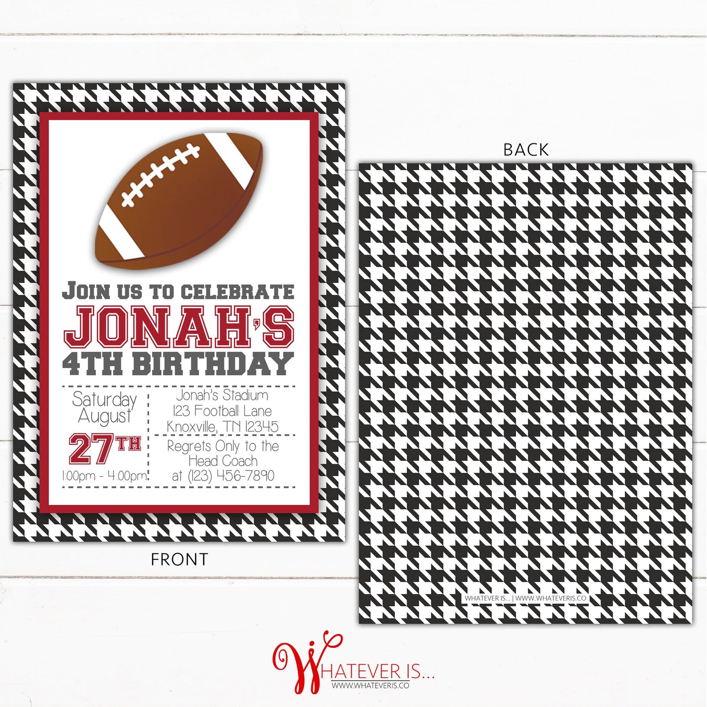 Houndstooth Football Birthday Invitation | Alabama Football Birthday Invitation | Boy Birthday Party Invitation | Alabama Crimson Tide