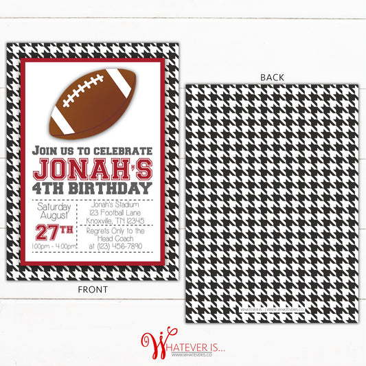 Houndstooth Football Birthday Invitation | Alabama Football Birthday Invitation | Boy Birthday Party Invitation | Alabama Crimson Tide