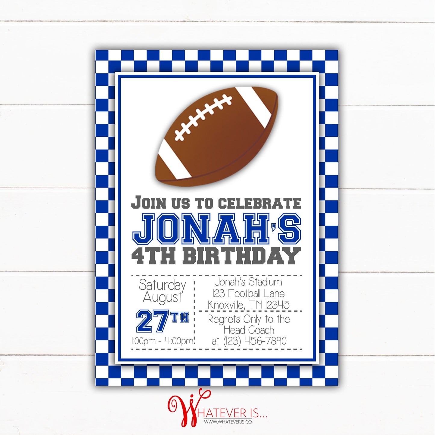 Kentucky Blue Football Birthday Invitation | Football Birthday Invitation | Boy Birthday Party Invitation | Blue & White | College Football